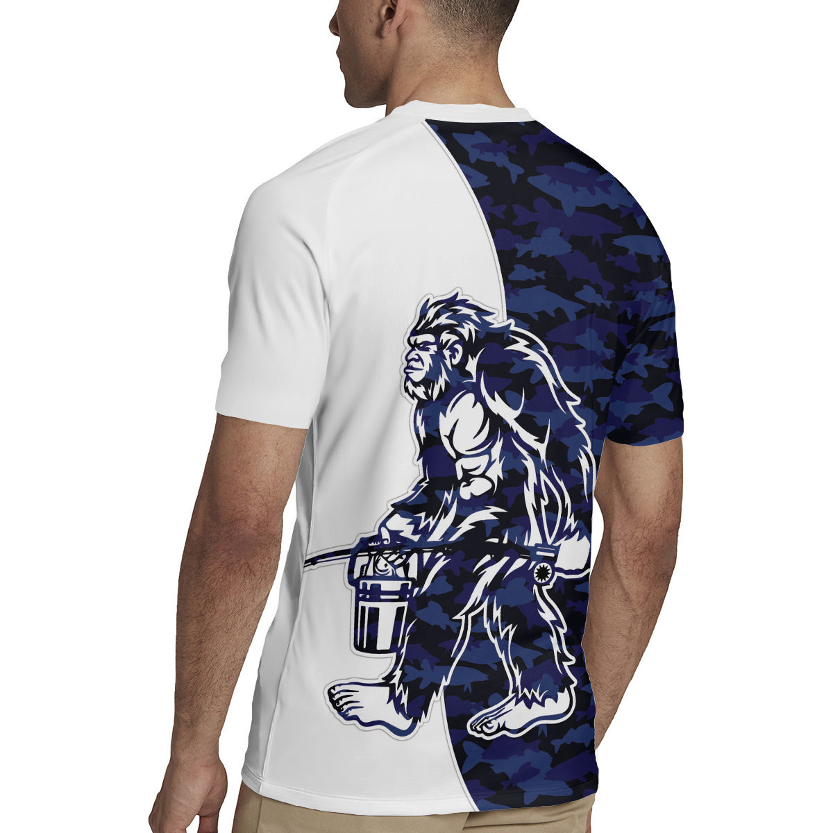 Funny Bigfoot Blue Military Texture Fish Rugby Jersey - Wonder Print Shop