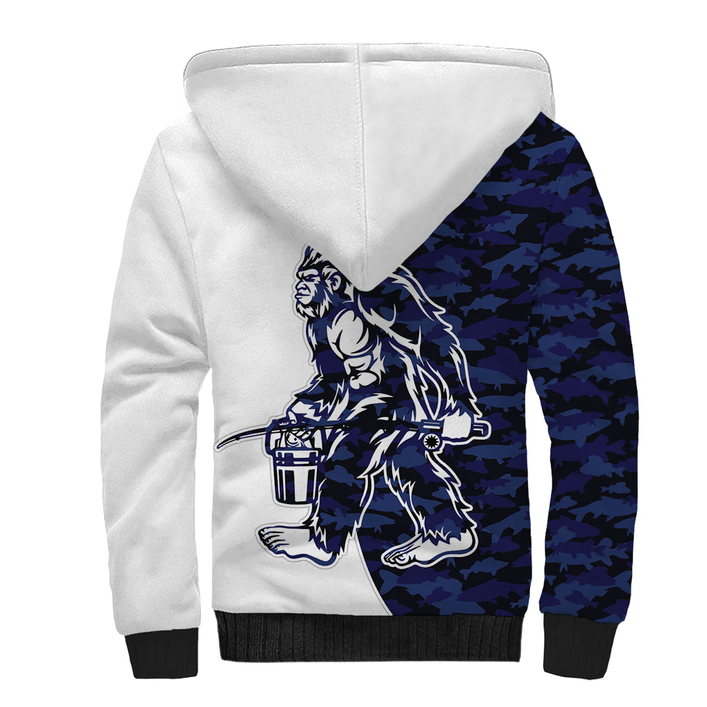 Funny Bigfoot Blue Military Texture Fish Sherpa Hoodie - Wonder Print Shop