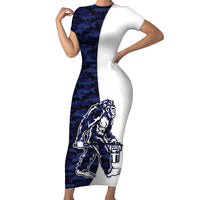 Funny Bigfoot Blue Military Texture Fish Short Sleeve Bodycon Dress - Wonder Print Shop