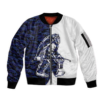 Funny Bigfoot Blue Military Texture Fish Sleeve Zip Bomber Jacket - Wonder Print Shop