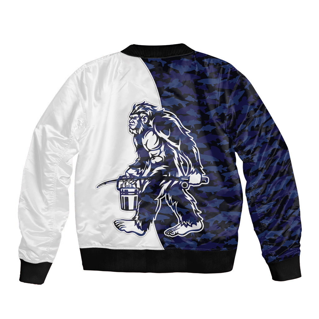 Funny Bigfoot Blue Military Texture Fish Sleeve Zip Bomber Jacket - Wonder Print Shop