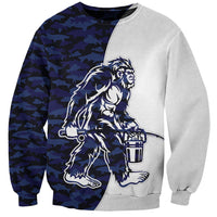 Funny Bigfoot Blue Military Texture Fish Sweatshirt - Wonder Print Shop