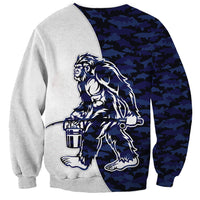 Funny Bigfoot Blue Military Texture Fish Sweatshirt - Wonder Print Shop