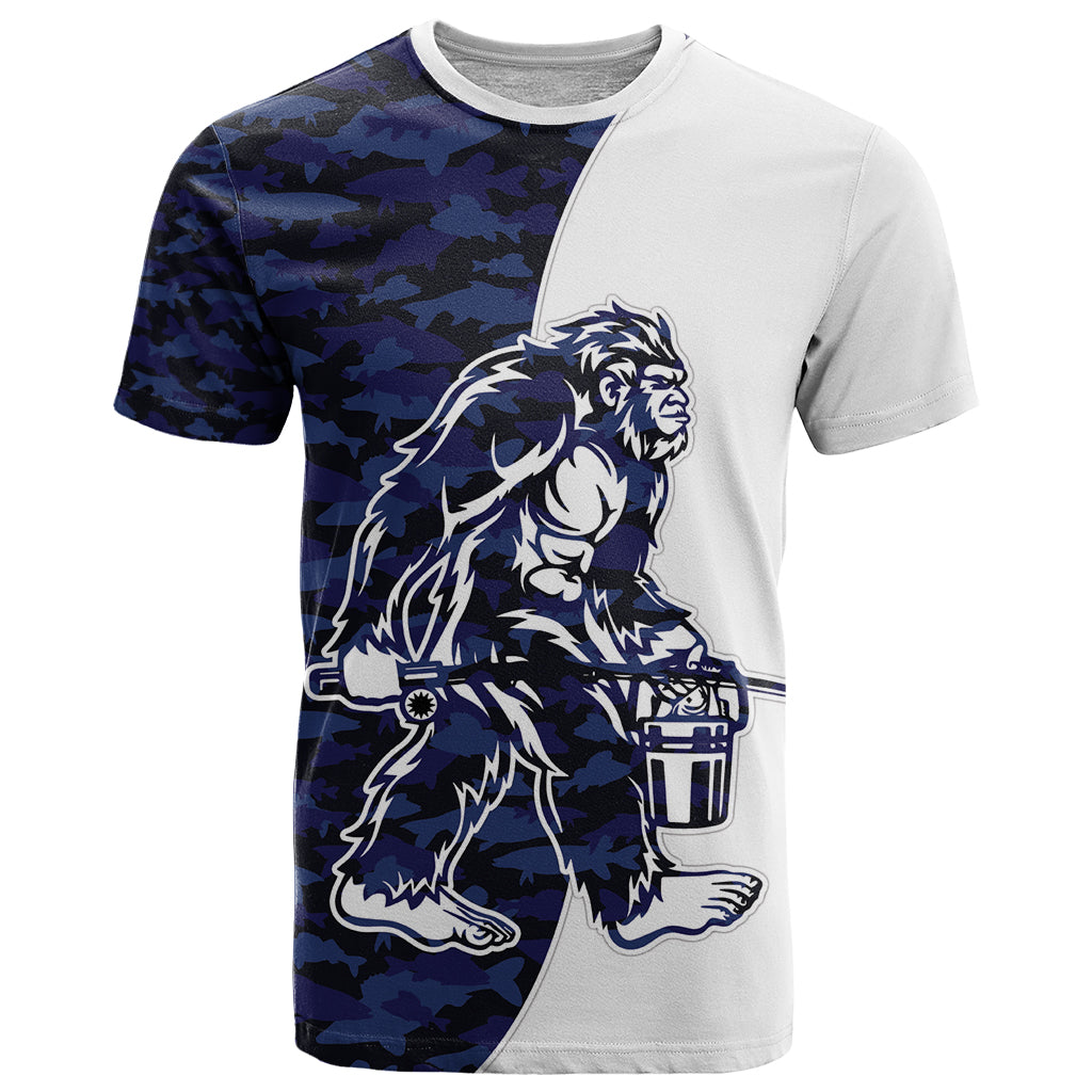 Funny Bigfoot Blue Military Texture Fish T Shirt - Wonder Print Shop