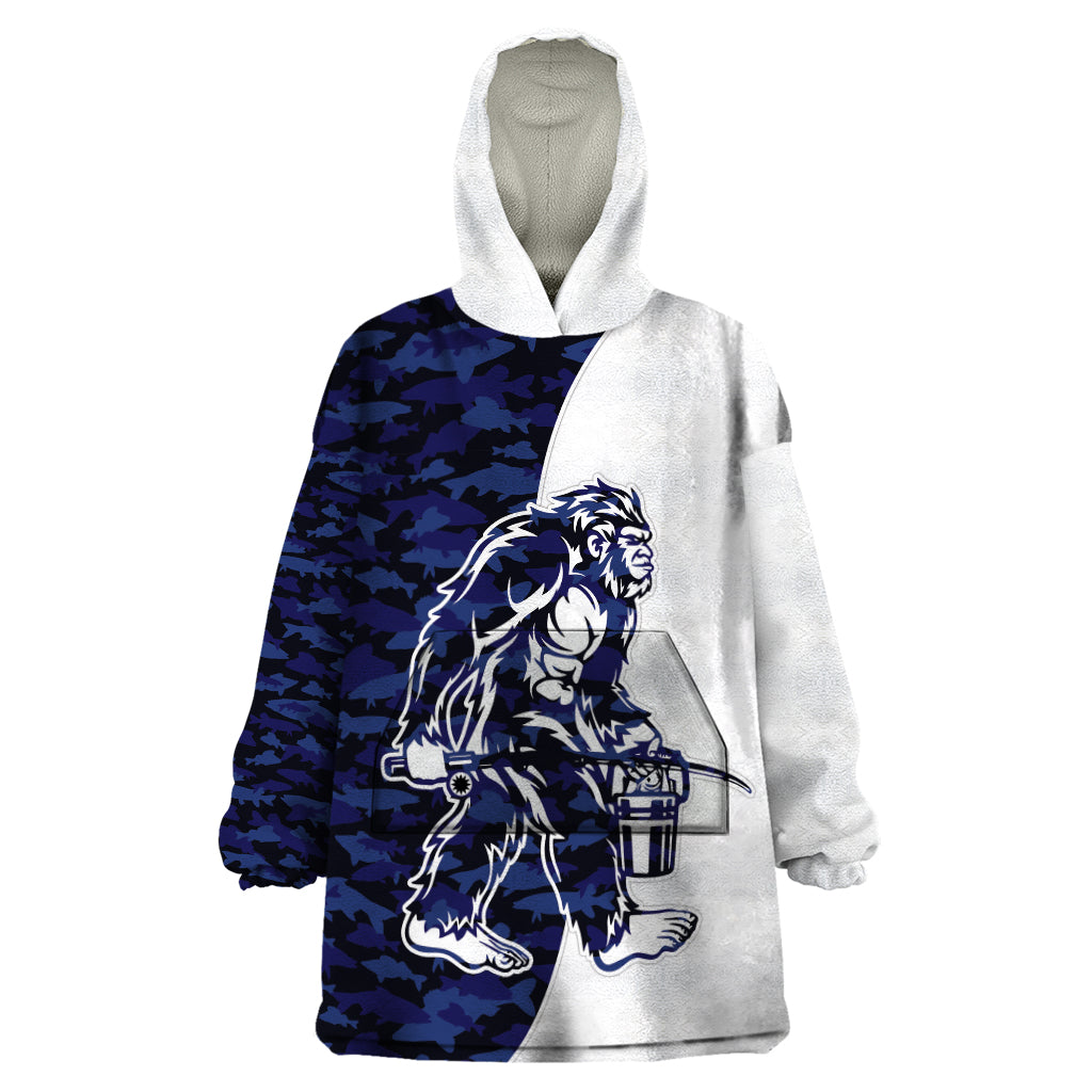 Funny Bigfoot Blue Military Texture Fish Wearable Blanket Hoodie
