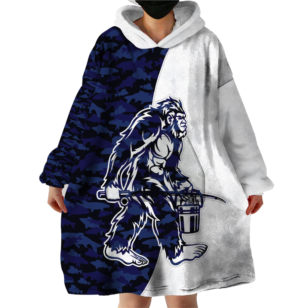 Funny Bigfoot Blue Military Texture Fish Wearable Blanket Hoodie - Wonder Print Shop