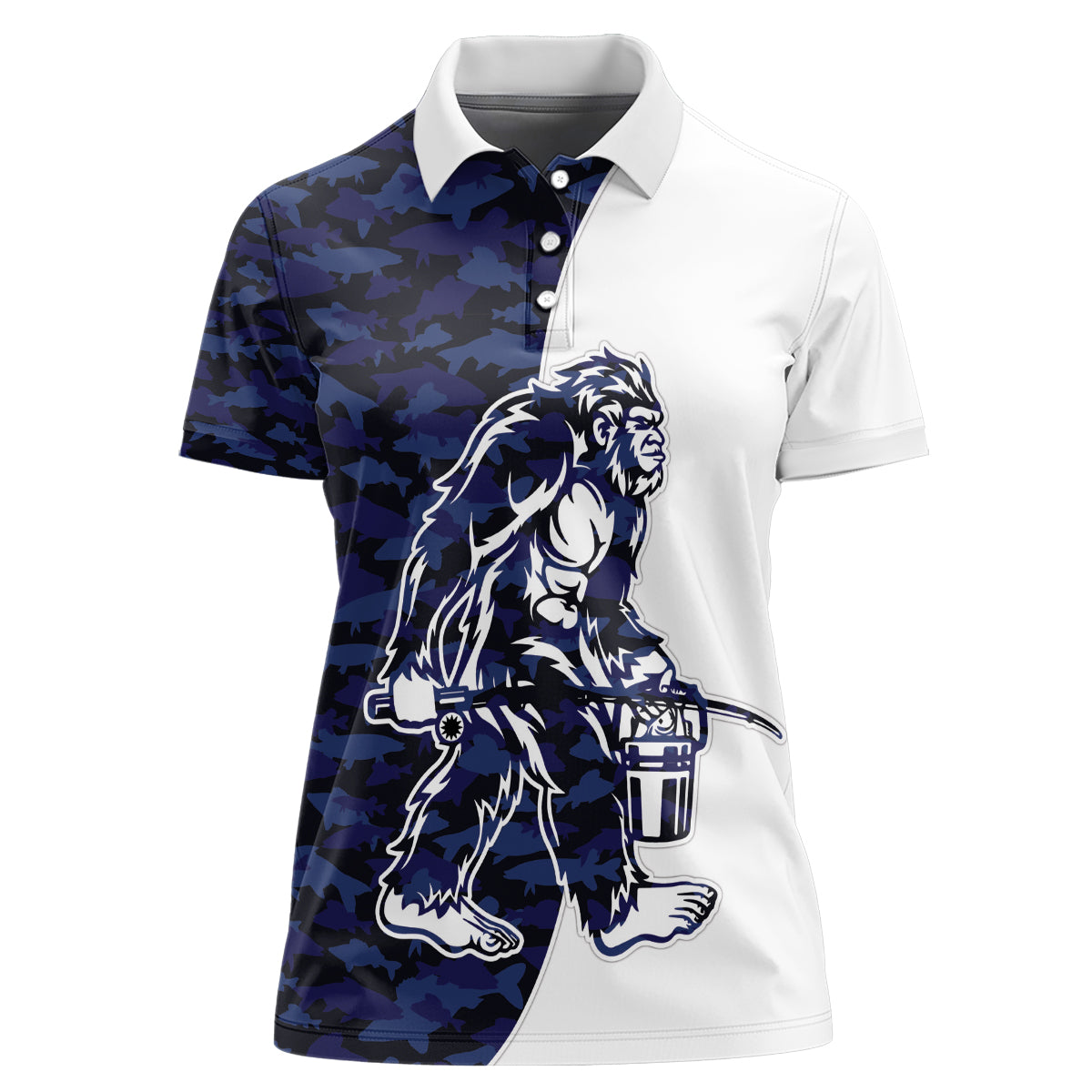 Funny Bigfoot Blue Military Texture Fish Women Polo Shirt - Wonder Print Shop