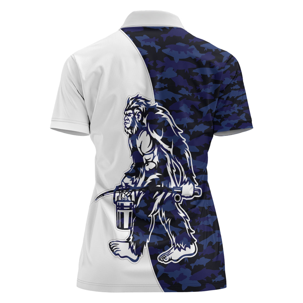 Funny Bigfoot Blue Military Texture Fish Women Polo Shirt - Wonder Print Shop