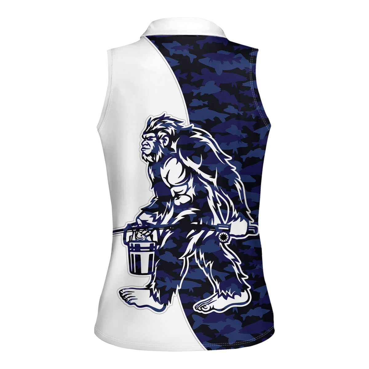 Funny Bigfoot Blue Military Texture Fish Women Sleeveless Polo Shirt - Wonder Print Shop