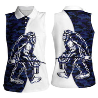 Funny Bigfoot Blue Military Texture Fish Women Sleeveless Polo Shirt - Wonder Print Shop