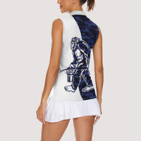 Funny Bigfoot Blue Military Texture Fish Women Sleeveless Polo Shirt - Wonder Print Shop
