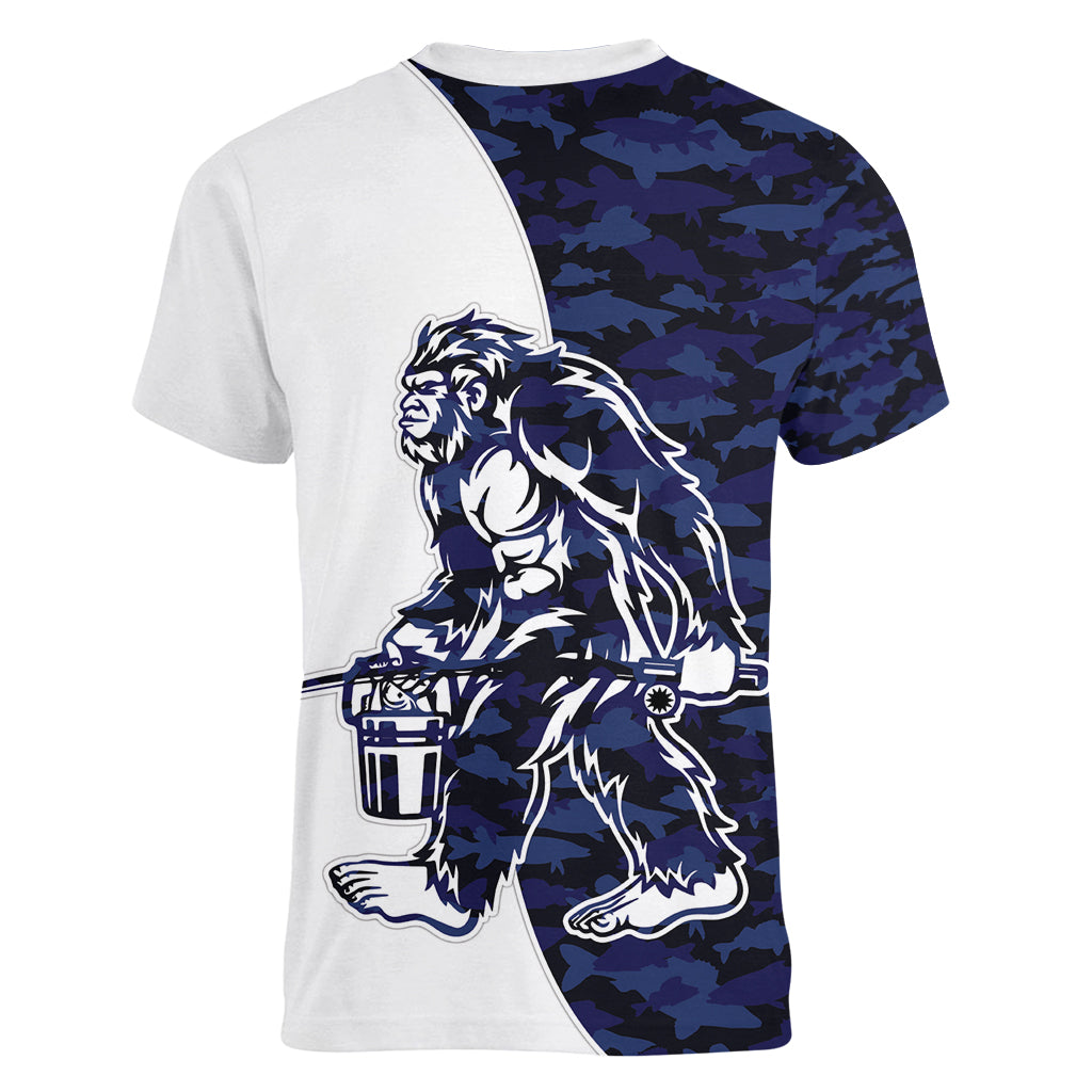 Funny Bigfoot Blue Military Texture Fish Women V-Neck T-Shirt - Wonder Print Shop