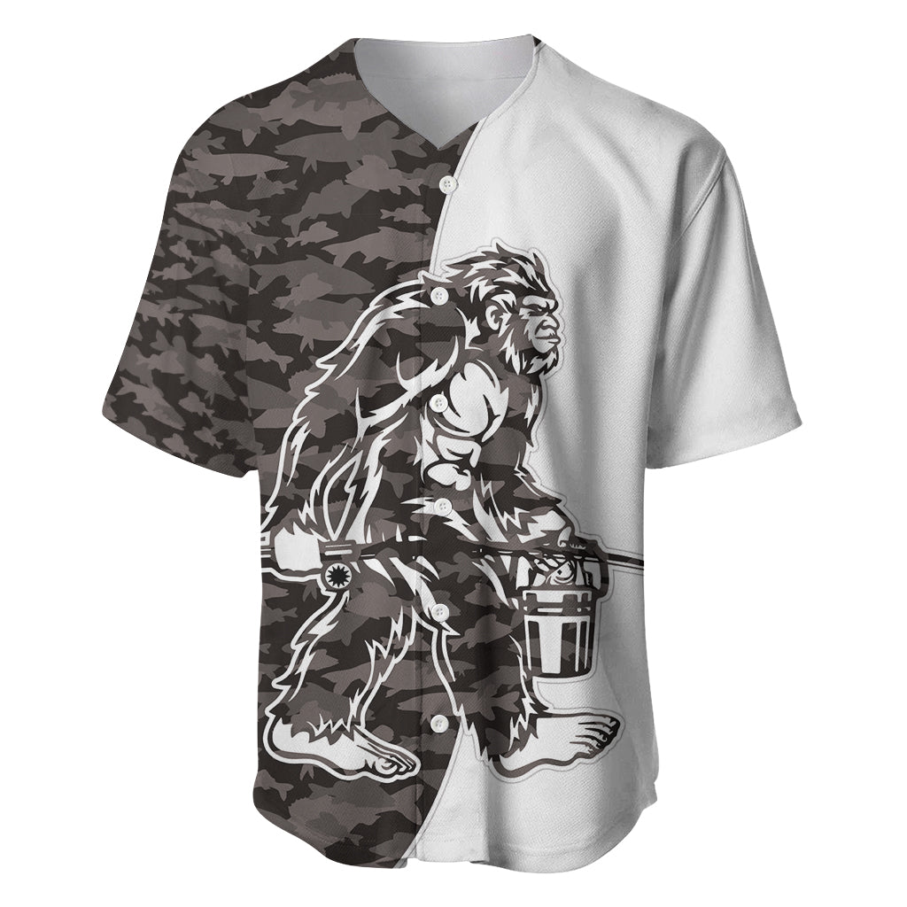 Funny Bigfoot Gray Military Texture Fish Baseball Jersey - Wonder Print Shop
