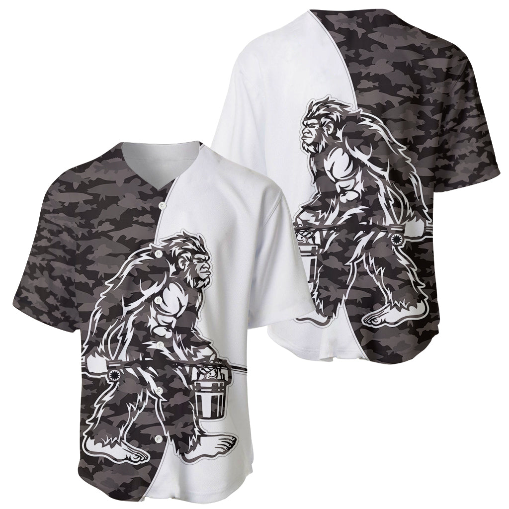 Funny Bigfoot Gray Military Texture Fish Baseball Jersey - Wonder Print Shop