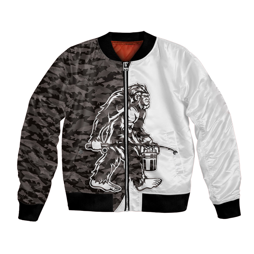 Funny Bigfoot Gray Military Texture Fish Bomber Jacket - Wonder Print Shop