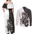 Funny Bigfoot Gray Military Texture Fish Couples Matching Off Shoulder Maxi Dress and Long Sleeve Button Shirt - Wonder Print Shop