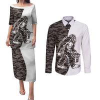 Funny Bigfoot Gray Military Texture Fish Couples Matching Puletasi and Long Sleeve Button Shirt - Wonder Print Shop