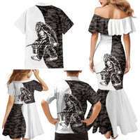 Funny Bigfoot Gray Military Texture Fish Family Matching Mermaid Dress and Hawaiian Shirt - Wonder Print Shop
