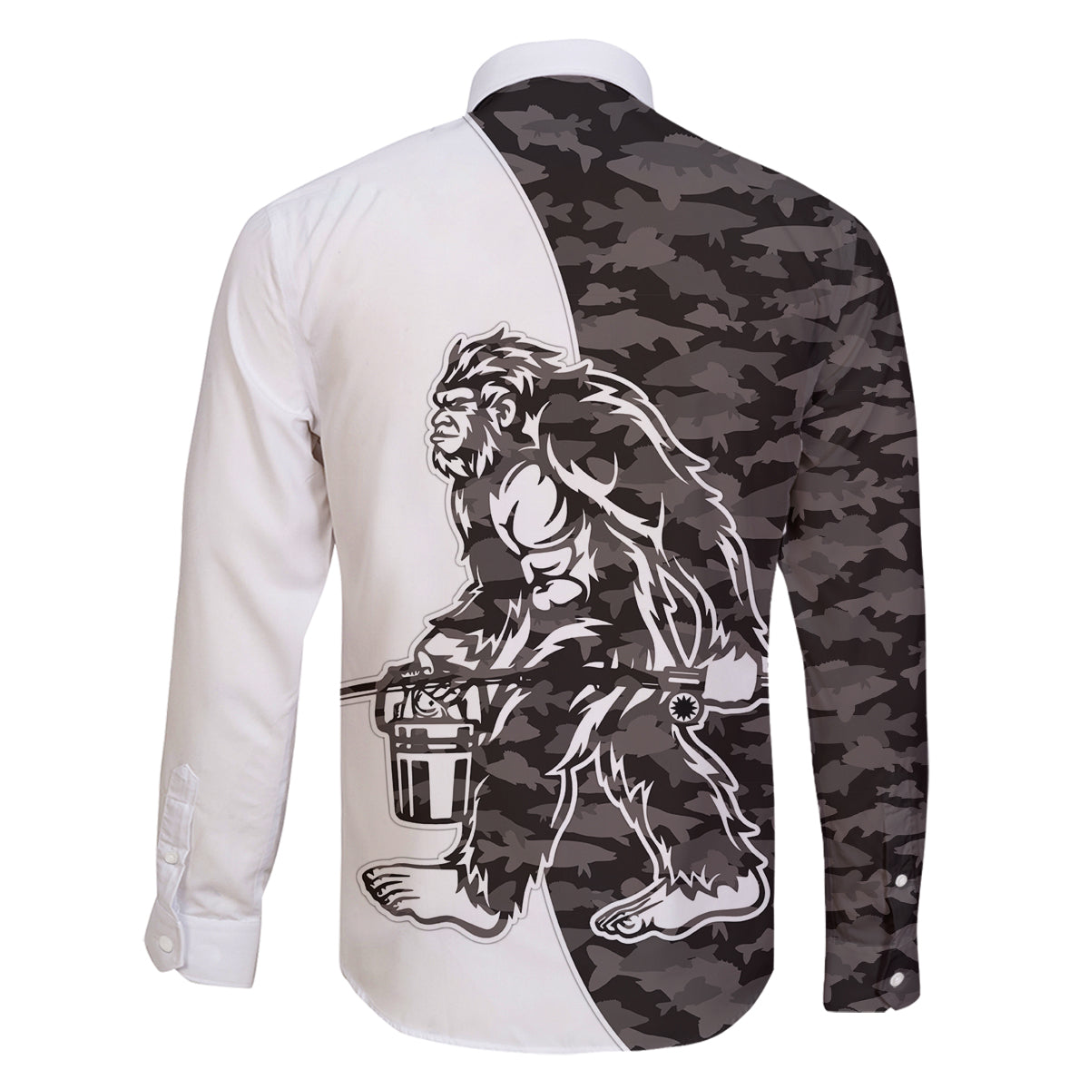 Funny Bigfoot Gray Military Texture Fish Family Matching Mermaid Dress and Hawaiian Shirt - Wonder Print Shop