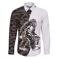 Funny Bigfoot Gray Military Texture Fish Family Matching Off Shoulder Short Dress and Hawaiian Shirt - Wonder Print Shop