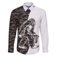 Funny Bigfoot Gray Military Texture Fish Family Matching Puletasi and Hawaiian Shirt - Wonder Print Shop