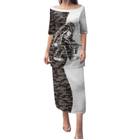 Funny Bigfoot Gray Military Texture Fish Family Matching Puletasi and Hawaiian Shirt - Wonder Print Shop