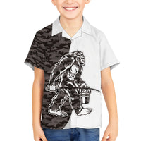 Funny Bigfoot Gray Military Texture Fish Family Matching Puletasi and Hawaiian Shirt - Wonder Print Shop
