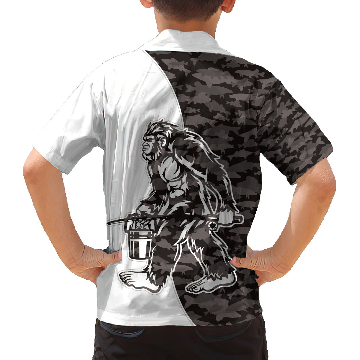 Funny Bigfoot Gray Military Texture Fish Family Matching Summer Maxi Dress and Hawaiian Shirt - Wonder Print Shop