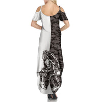 Funny Bigfoot Gray Military Texture Fish Family Matching Summer Maxi Dress and Hawaiian Shirt - Wonder Print Shop