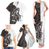 Funny Bigfoot Gray Military Texture Fish Family Matching Tank Maxi Dress and Hawaiian Shirt - Wonder Print Shop
