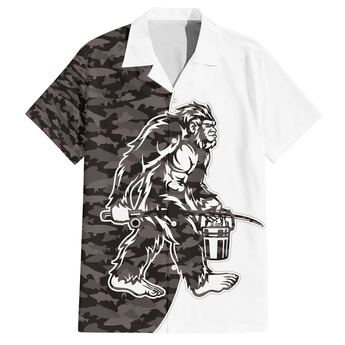 Funny Bigfoot Gray Military Texture Fish Hawaiian Shirt - Wonder Print Shop