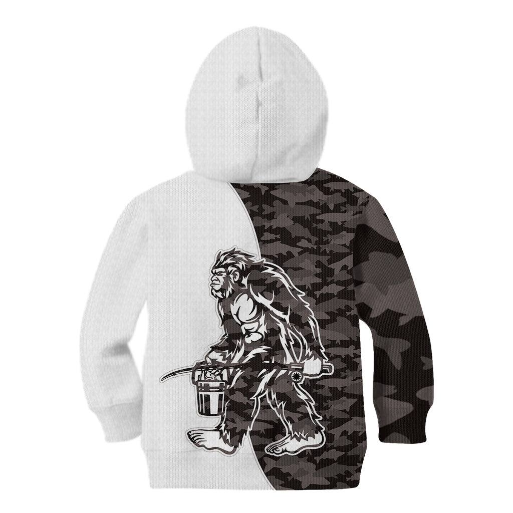 Funny Bigfoot Gray Military Texture Fish Kid Hoodie - Wonder Print Shop