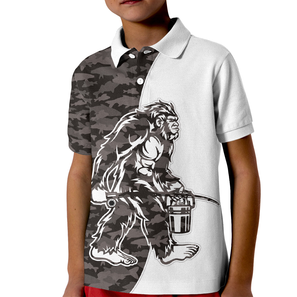 Funny Bigfoot Gray Military Texture Fish Kid Polo Shirt - Wonder Print Shop