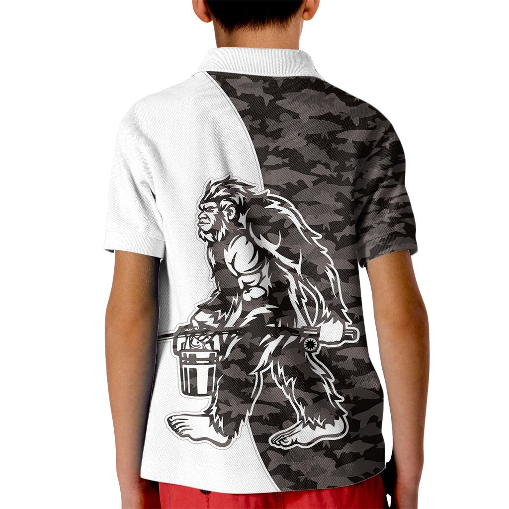 Funny Bigfoot Gray Military Texture Fish Kid Polo Shirt - Wonder Print Shop