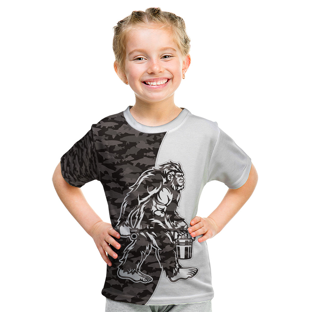 Funny Bigfoot Gray Military Texture Fish Kid T Shirt - Wonder Print Shop