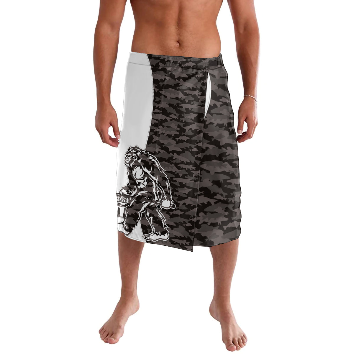 Funny Bigfoot Gray Military Texture Fish Lavalava - Wonder Print Shop
