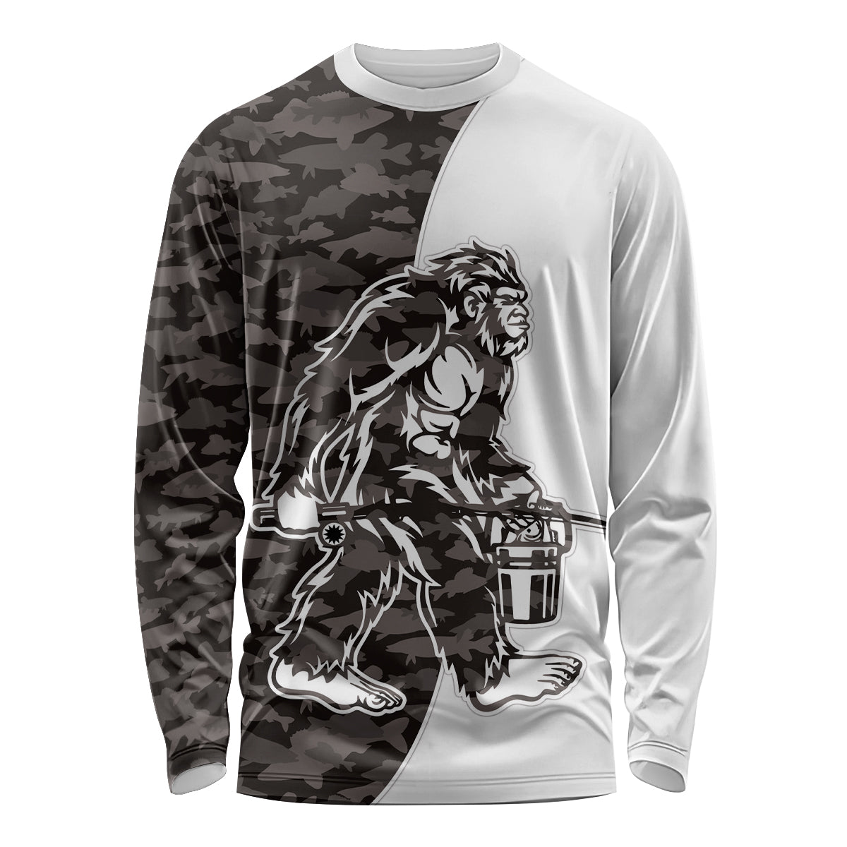 Funny Bigfoot Gray Military Texture Fish Long Sleeve Shirt - Wonder Print Shop