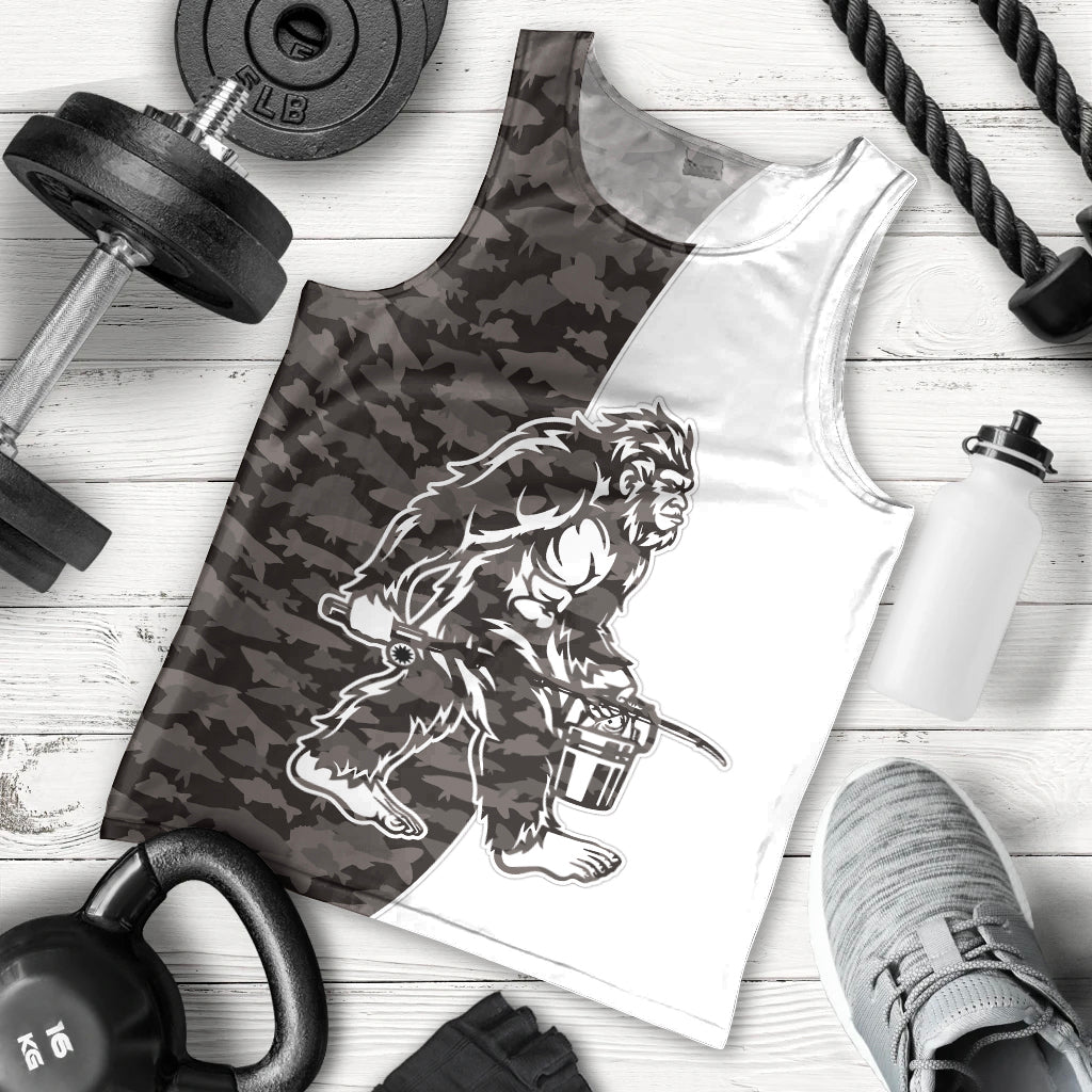 Funny Bigfoot Gray Military Texture Fish Men Tank Top - Wonder Print Shop
