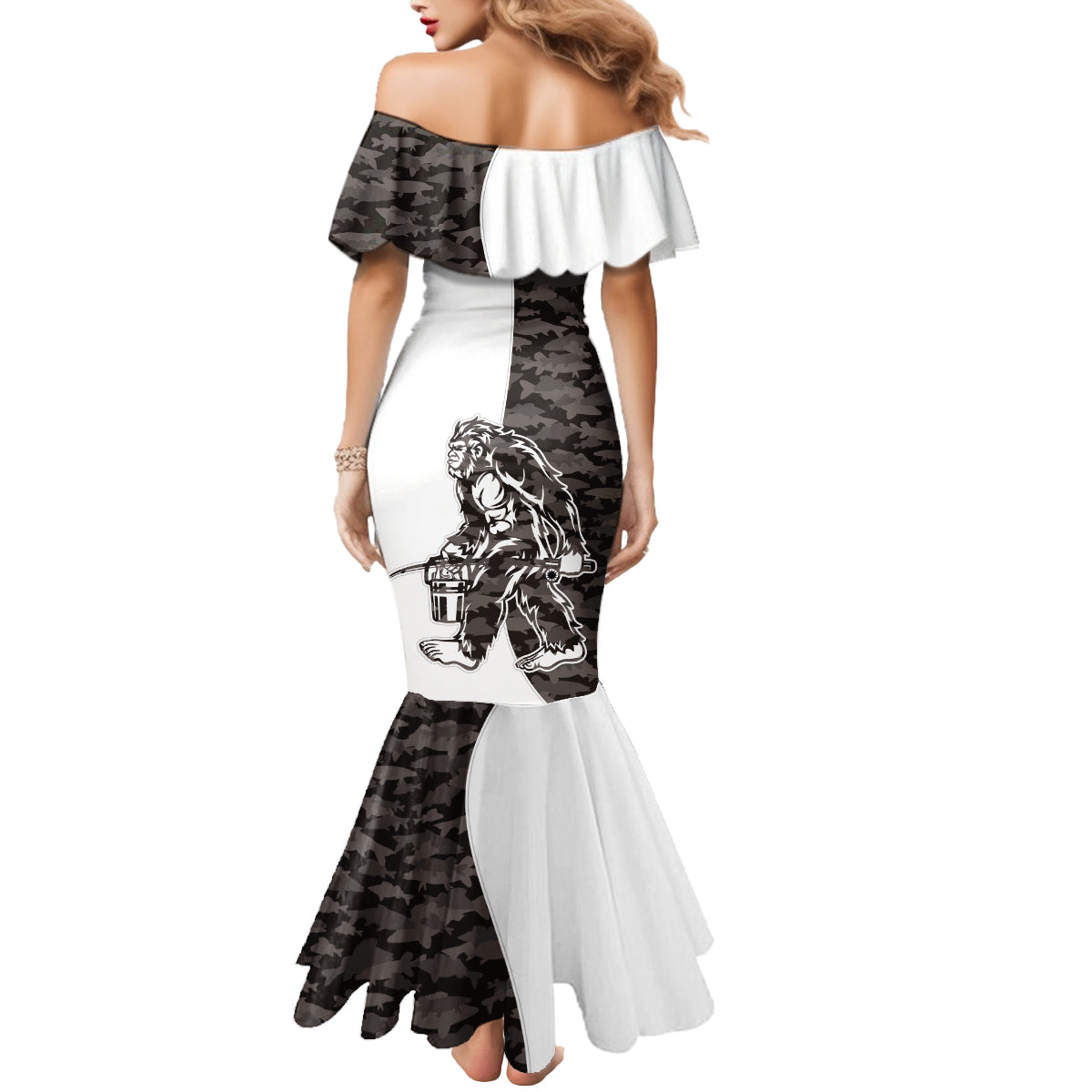 Funny Bigfoot Gray Military Texture Fish Mermaid Dress - Wonder Print Shop