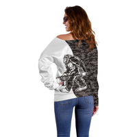 Funny Bigfoot Gray Military Texture Fish Off Shoulder Sweater - Wonder Print Shop