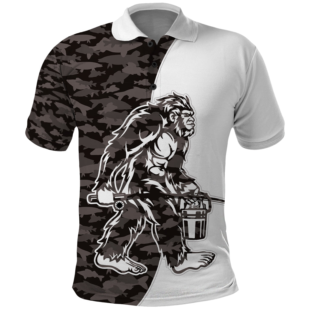 Funny Bigfoot Gray Military Texture Fish Polo Shirt - Wonder Print Shop