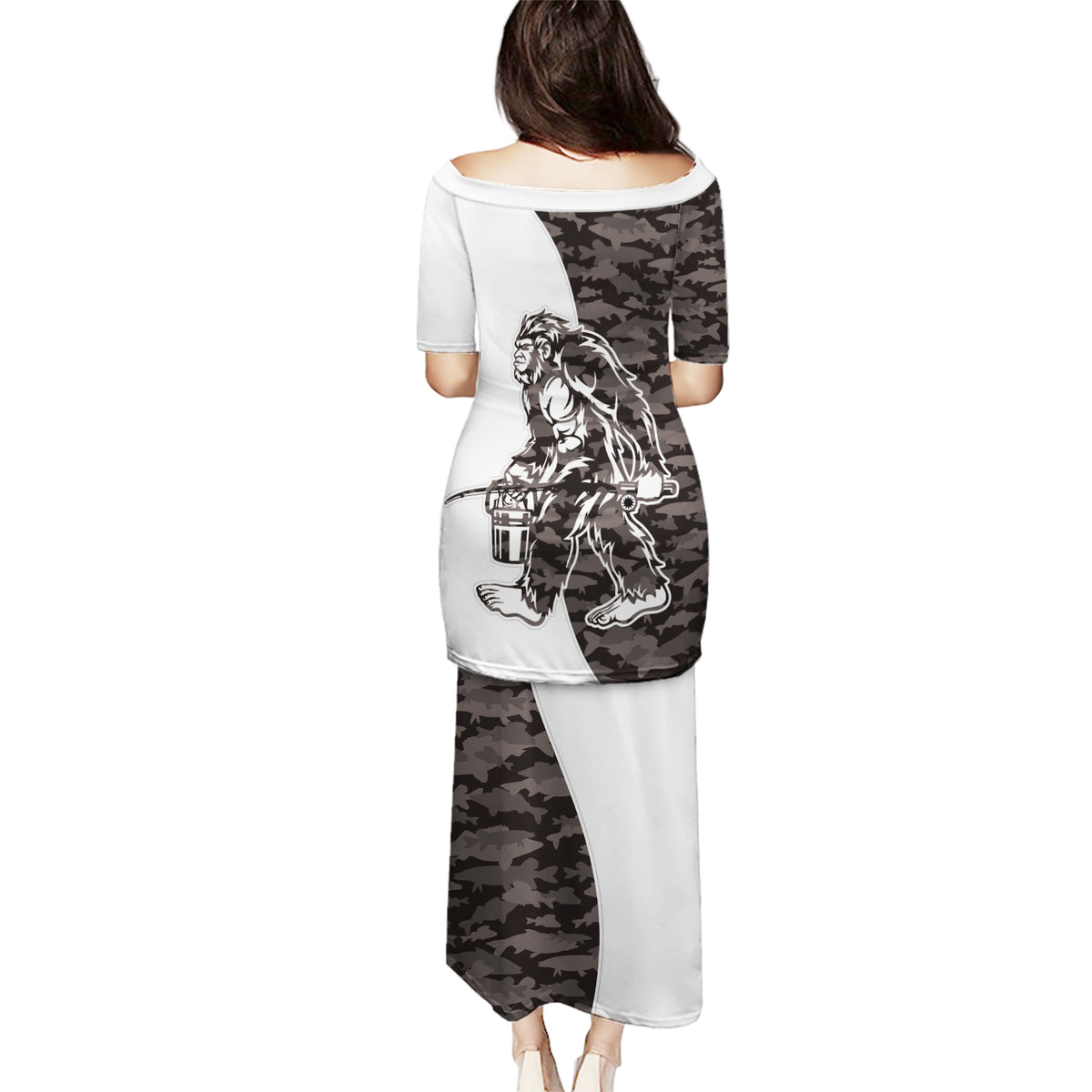 Funny Bigfoot Gray Military Texture Fish Puletasi - Wonder Print Shop