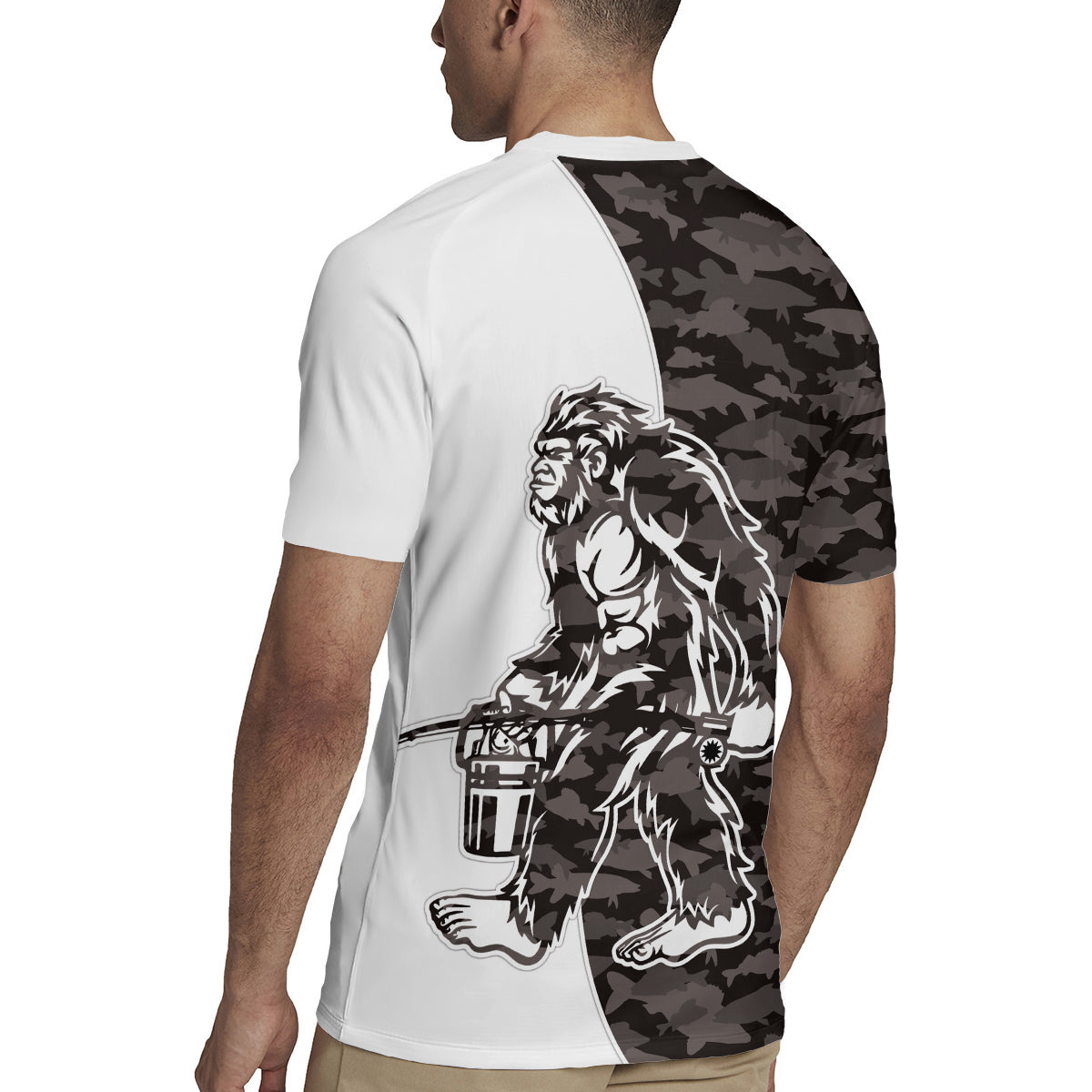 Funny Bigfoot Gray Military Texture Fish Rugby Jersey - Wonder Print Shop