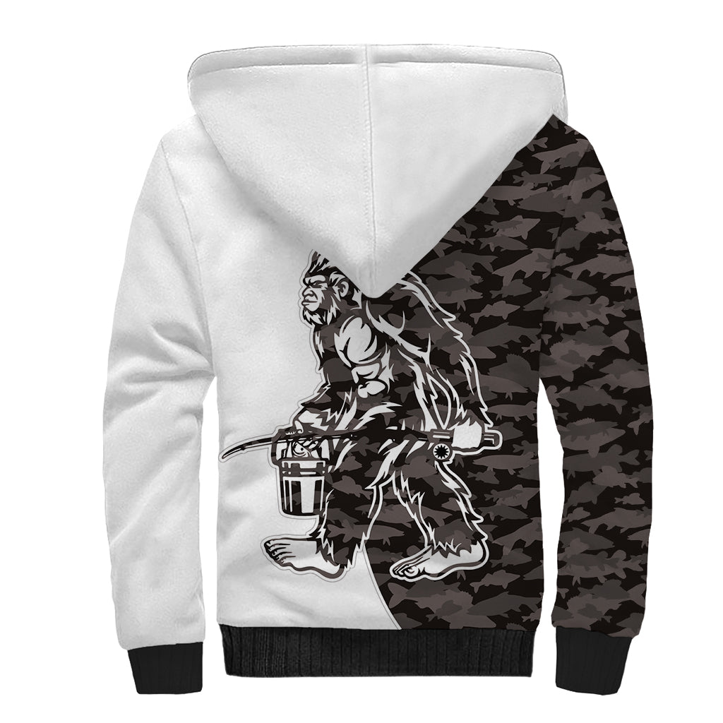 Funny Bigfoot Gray Military Texture Fish Sherpa Hoodie - Wonder Print Shop