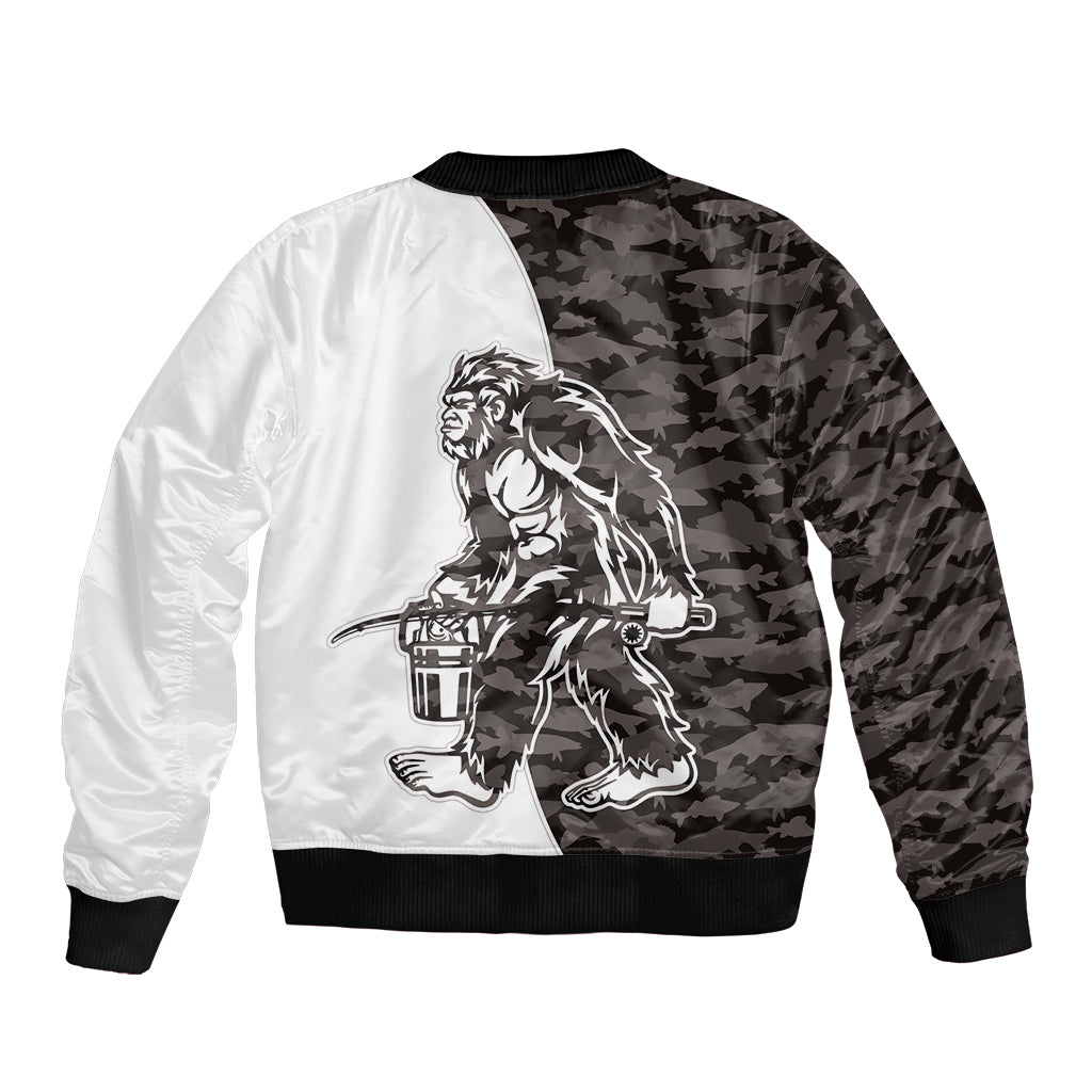 Funny Bigfoot Gray Military Texture Fish Sleeve Zip Bomber Jacket - Wonder Print Shop
