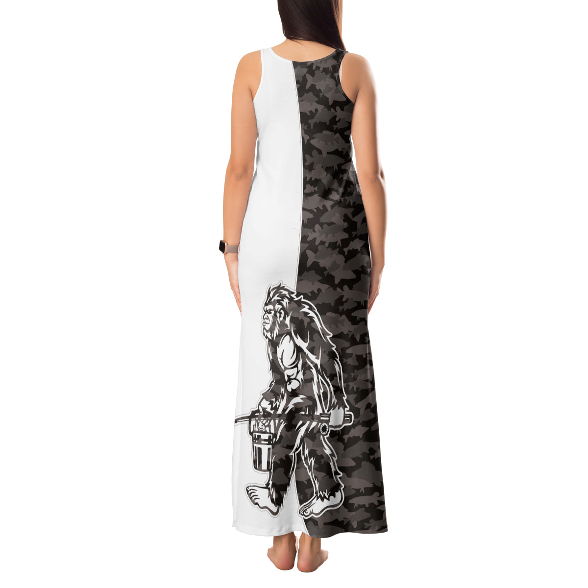 Funny Bigfoot Gray Military Texture Fish Tank Maxi Dress - Wonder Print Shop