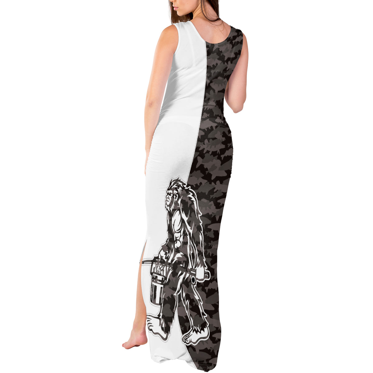 Funny Bigfoot Gray Military Texture Fish Tank Maxi Dress - Wonder Print Shop