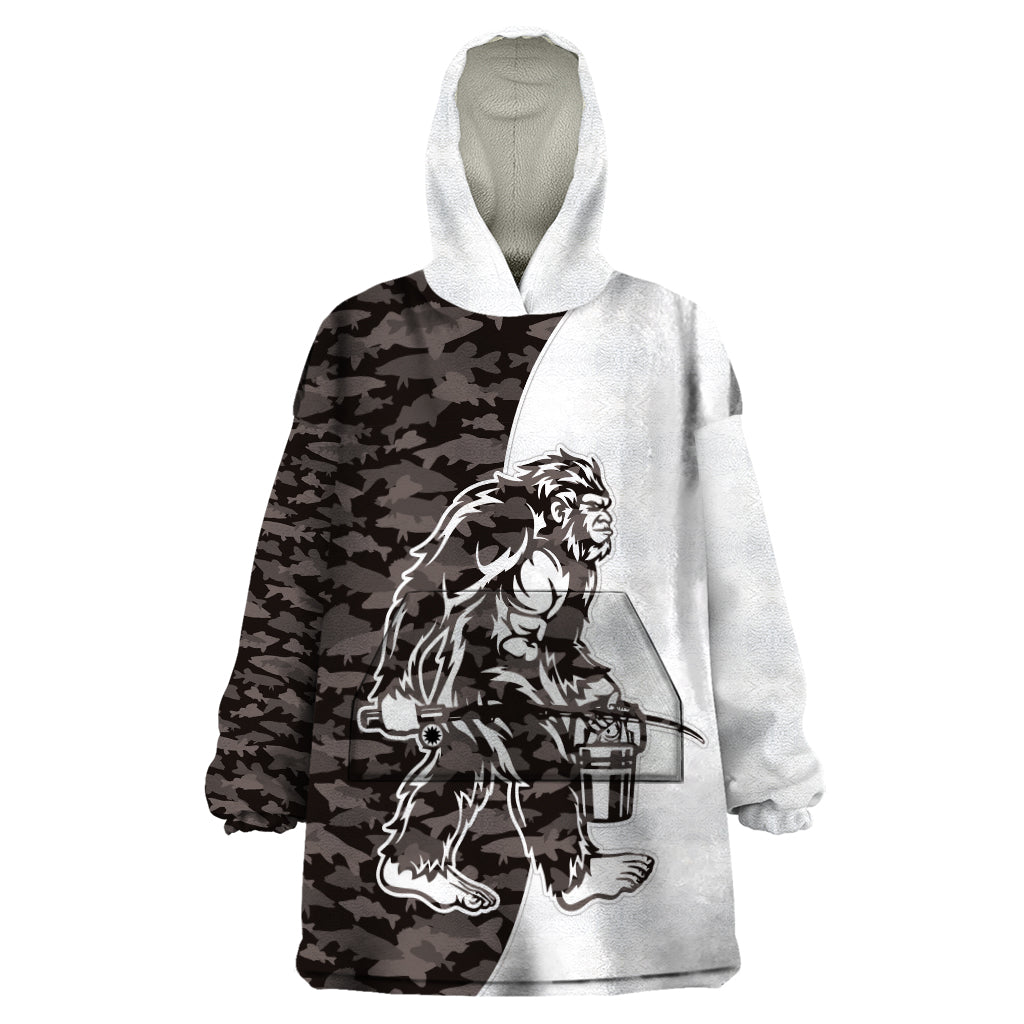 Funny Bigfoot Gray Military Texture Fish Wearable Blanket Hoodie