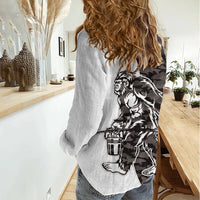 Funny Bigfoot Gray Military Texture Fish Women Casual Shirt - Wonder Print Shop