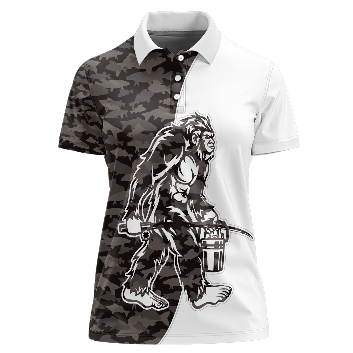 Funny Bigfoot Gray Military Texture Fish Women Polo Shirt - Wonder Print Shop